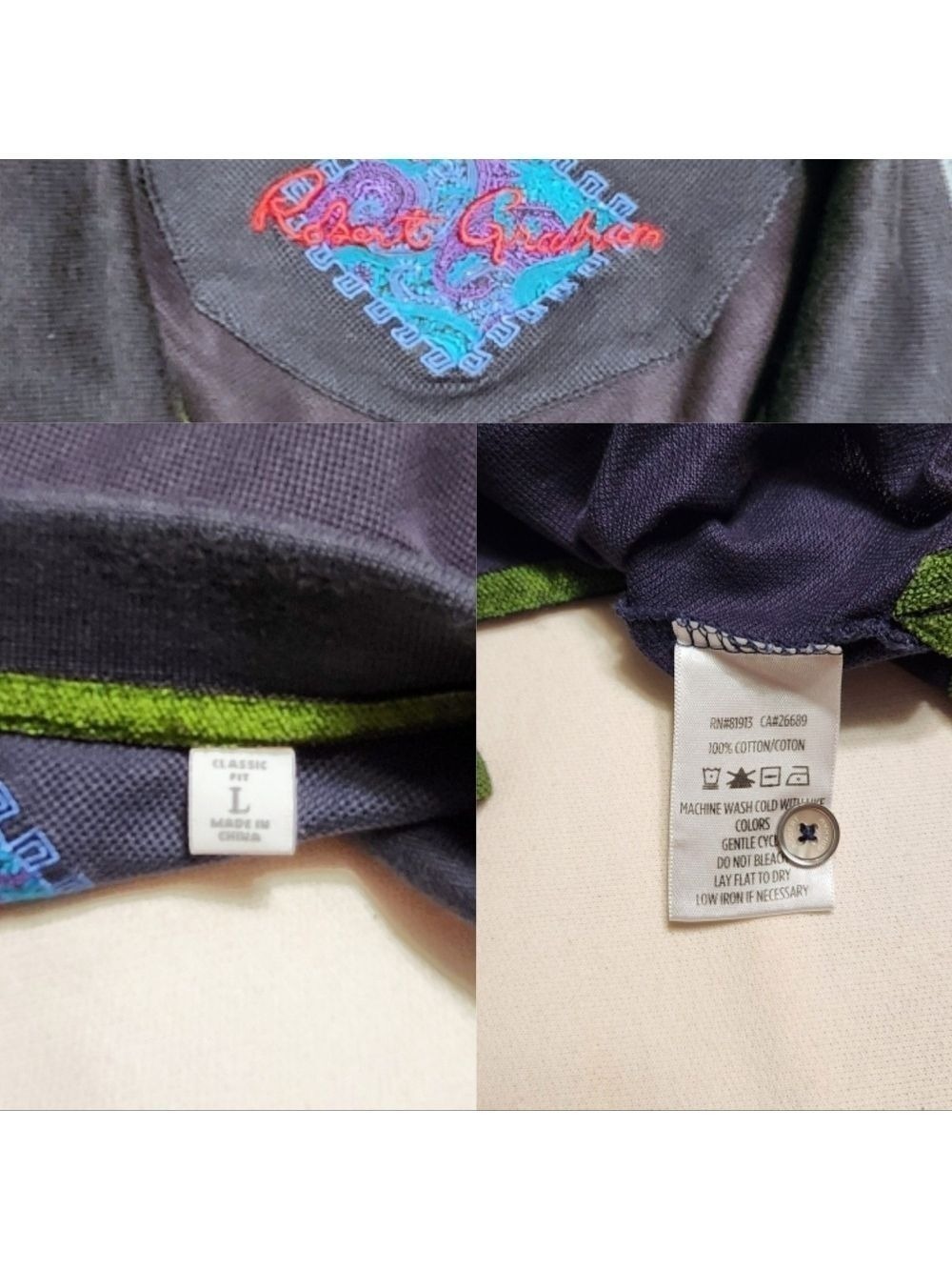 Robert Graham Polo Shirt Navy Cotton Large - Picture 8 of 10